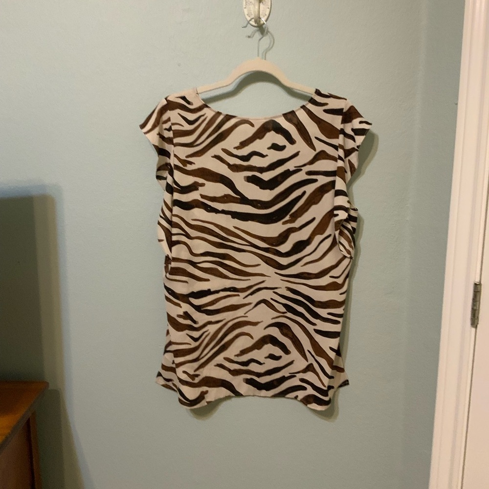 Cabi Brown & Cream Flutter Sleeve Zebra Top Blous… - image 4